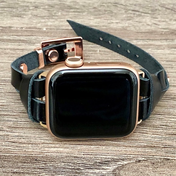 Black & Rose Gold Apple Watch Italian Leather Band main image 9